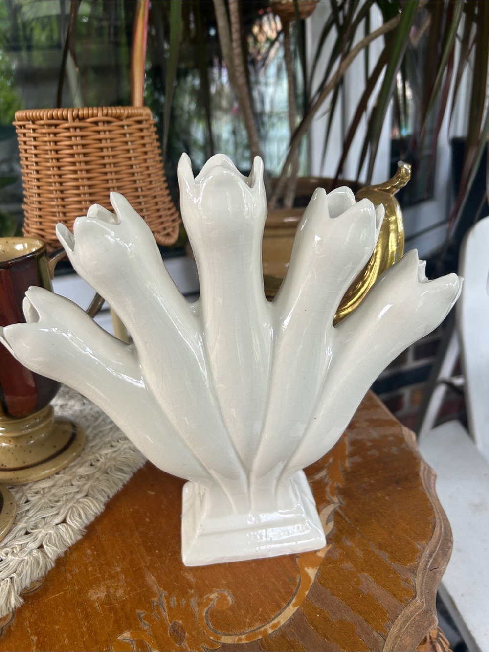 Vintage Five Finger Ceramic Tulip Bud Vase Home